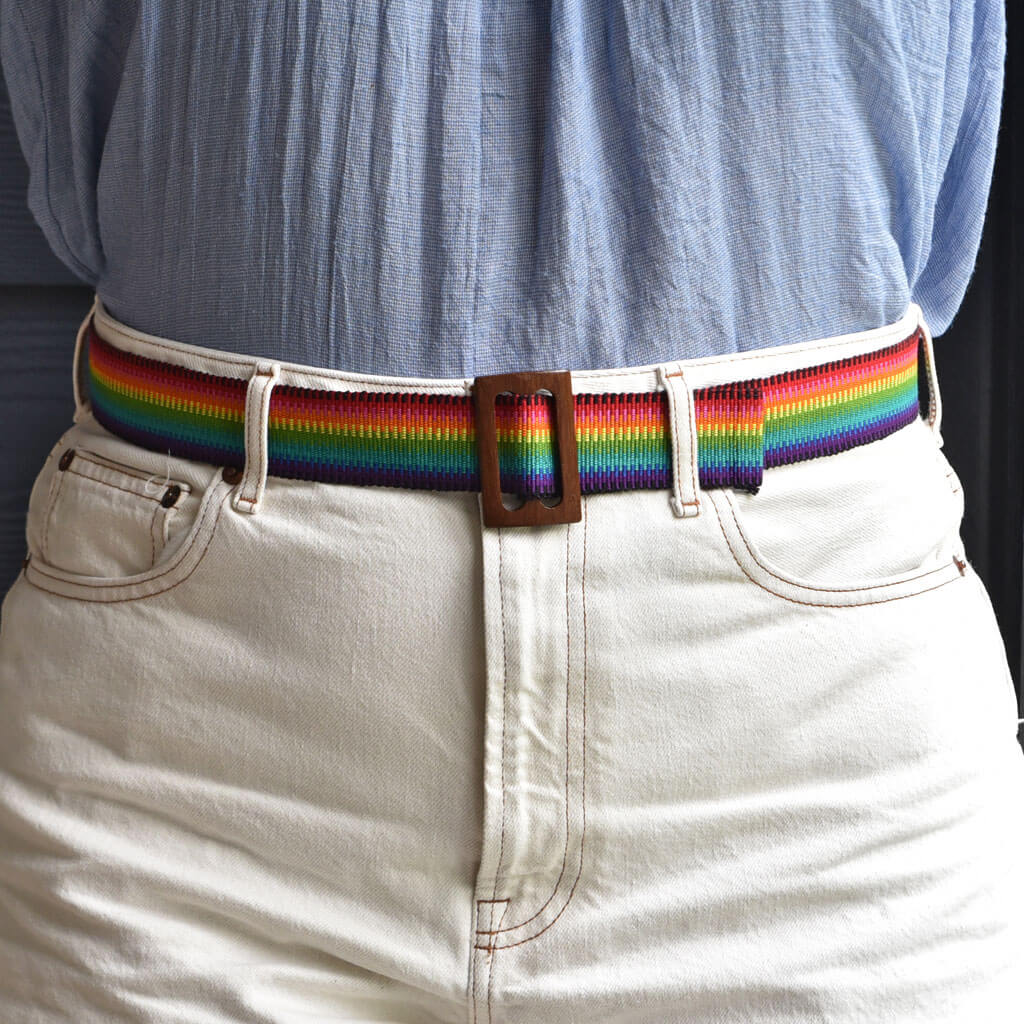 Guatemala Hand Woven Canvas Belt Rainbow Stripe