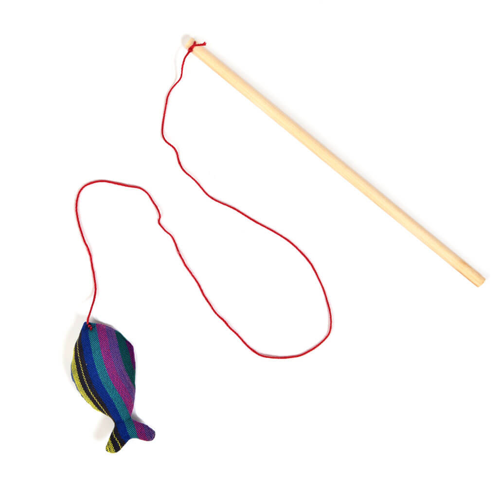 catnip stuffed fish toy on stick