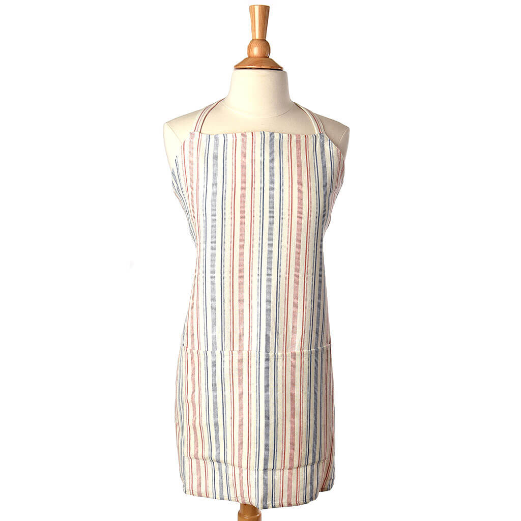 Blue and cinnamon stripes bib apron.