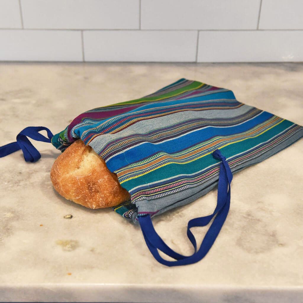 turquois with stripes bread bag.