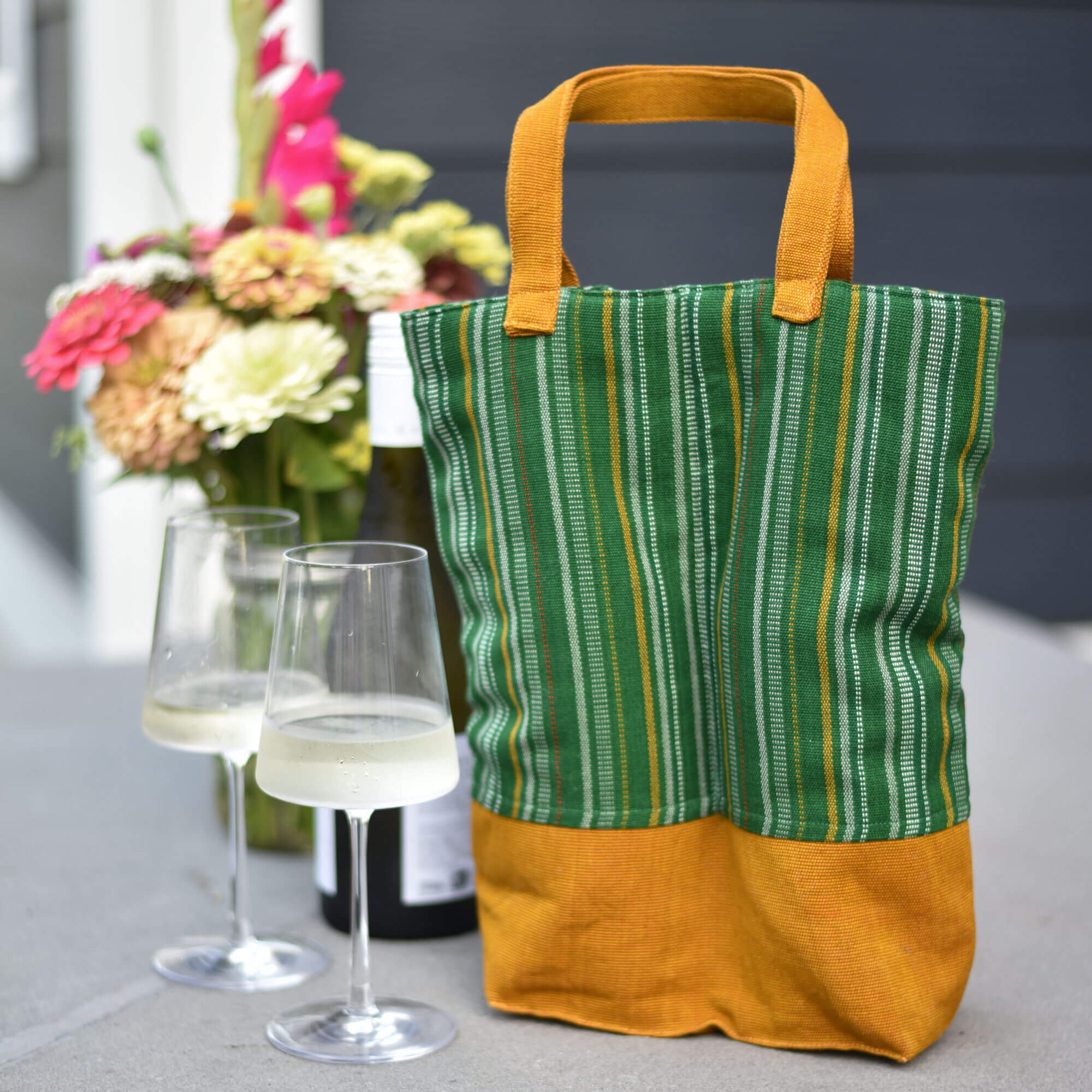 Hand Woven Wine Bottle Tote Double