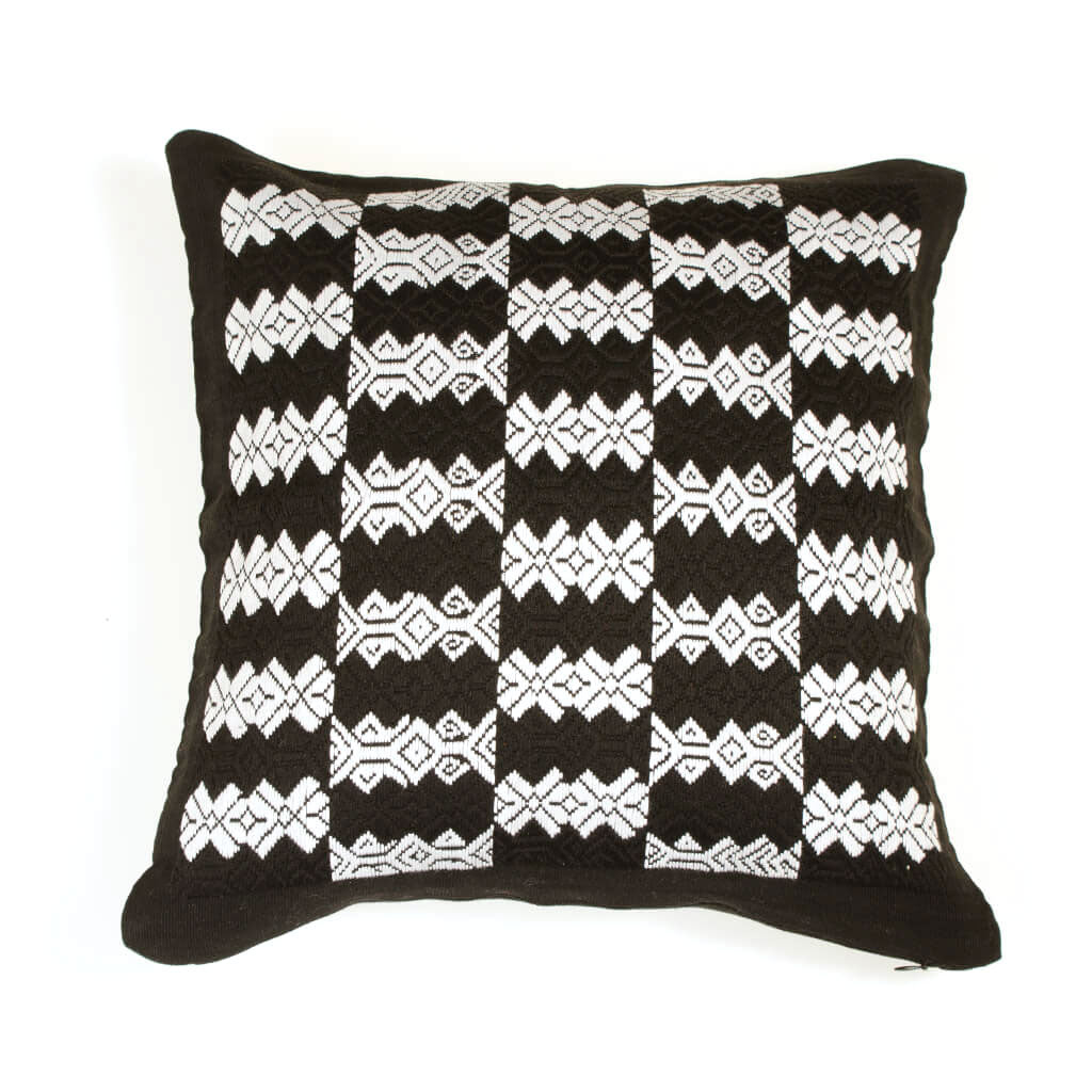 Guatemala Hand Woven Black & White Brocade Throw Pillow | Design "A"