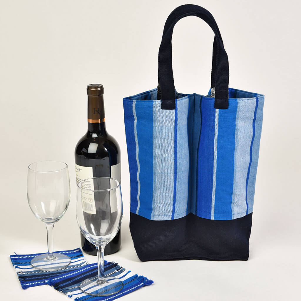 Hand Woven Wine Bottle Tote Double