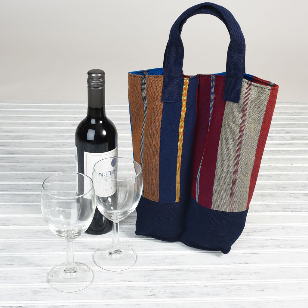 Hand Woven Wine Bottle Tote Double