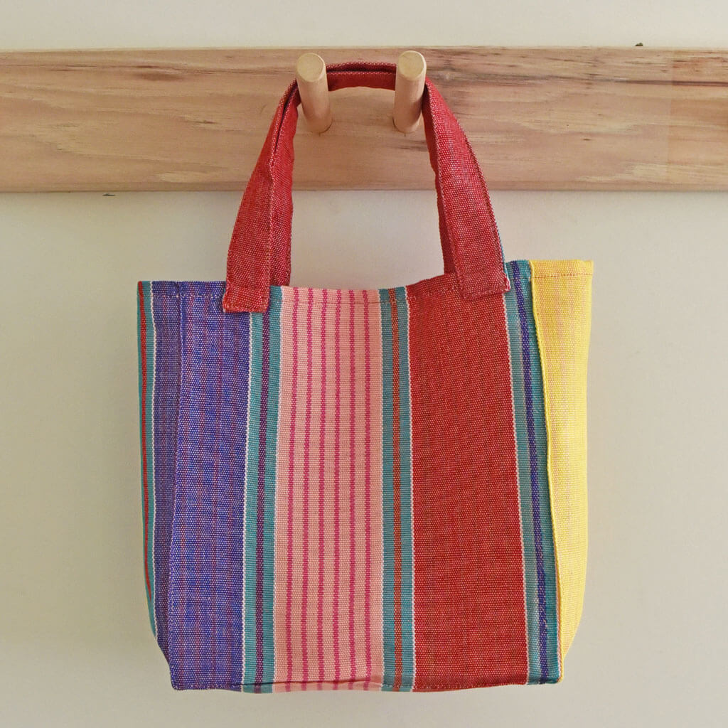 Blue, pink and red child size mini market tote.