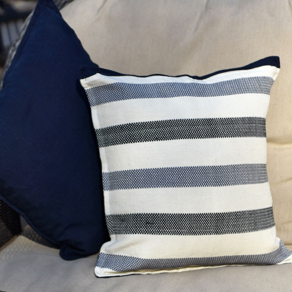 Guatemala Hand Woven Ademve Throw Pillow | Navy and Cream Stripes
