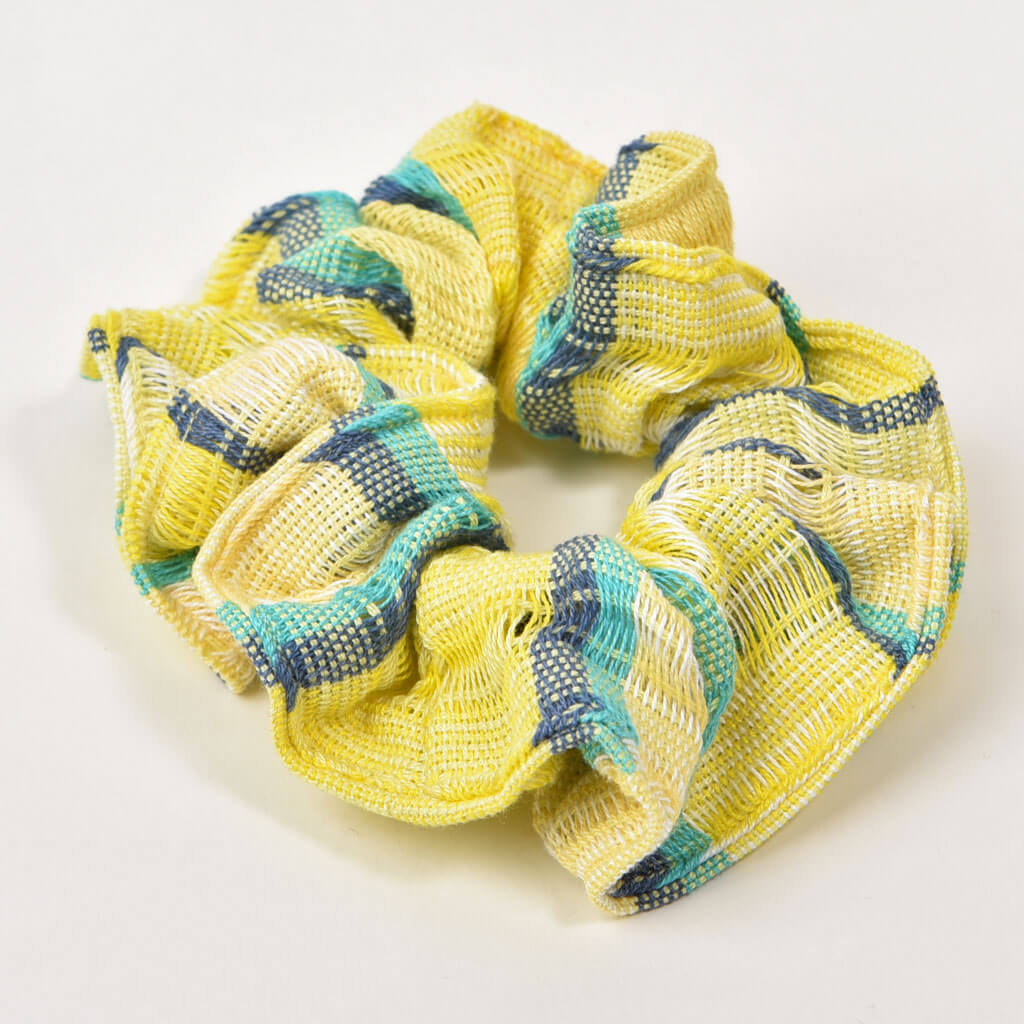 Yellow, green and navy blue, Scrunchie. 
