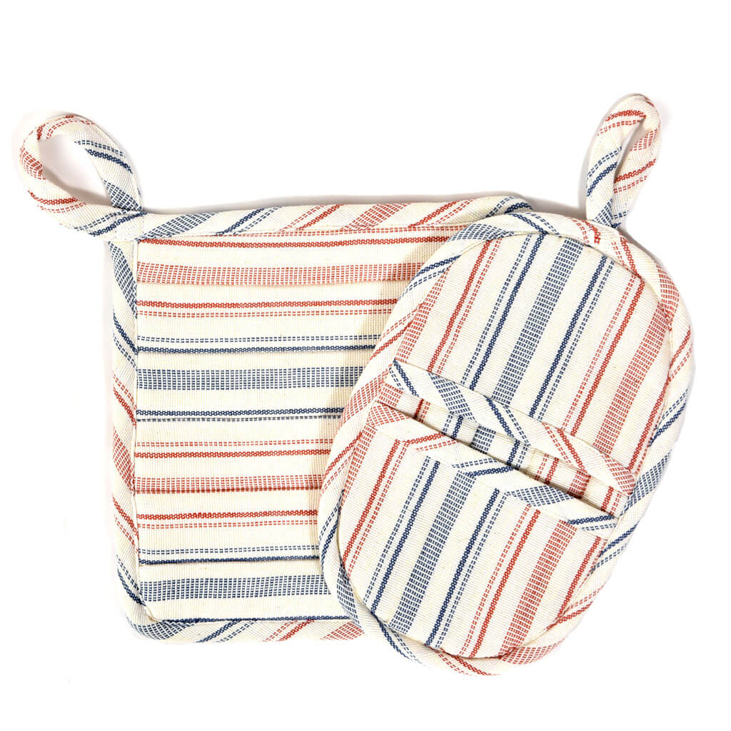 Hand Woven Potholder Gift Set | Ticking Stripe