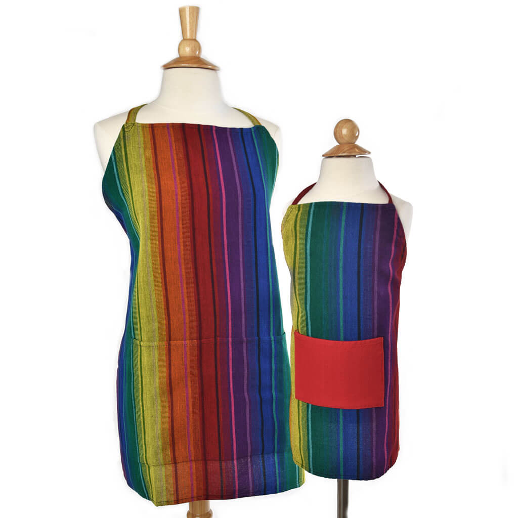Child and adult matching aprons Rainbow stripe.