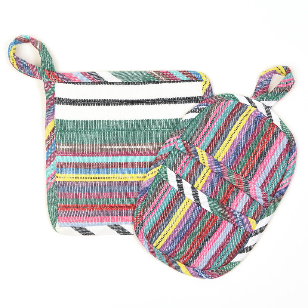 Hand Woven Potholder Gift Set | Soft Multi Stripes