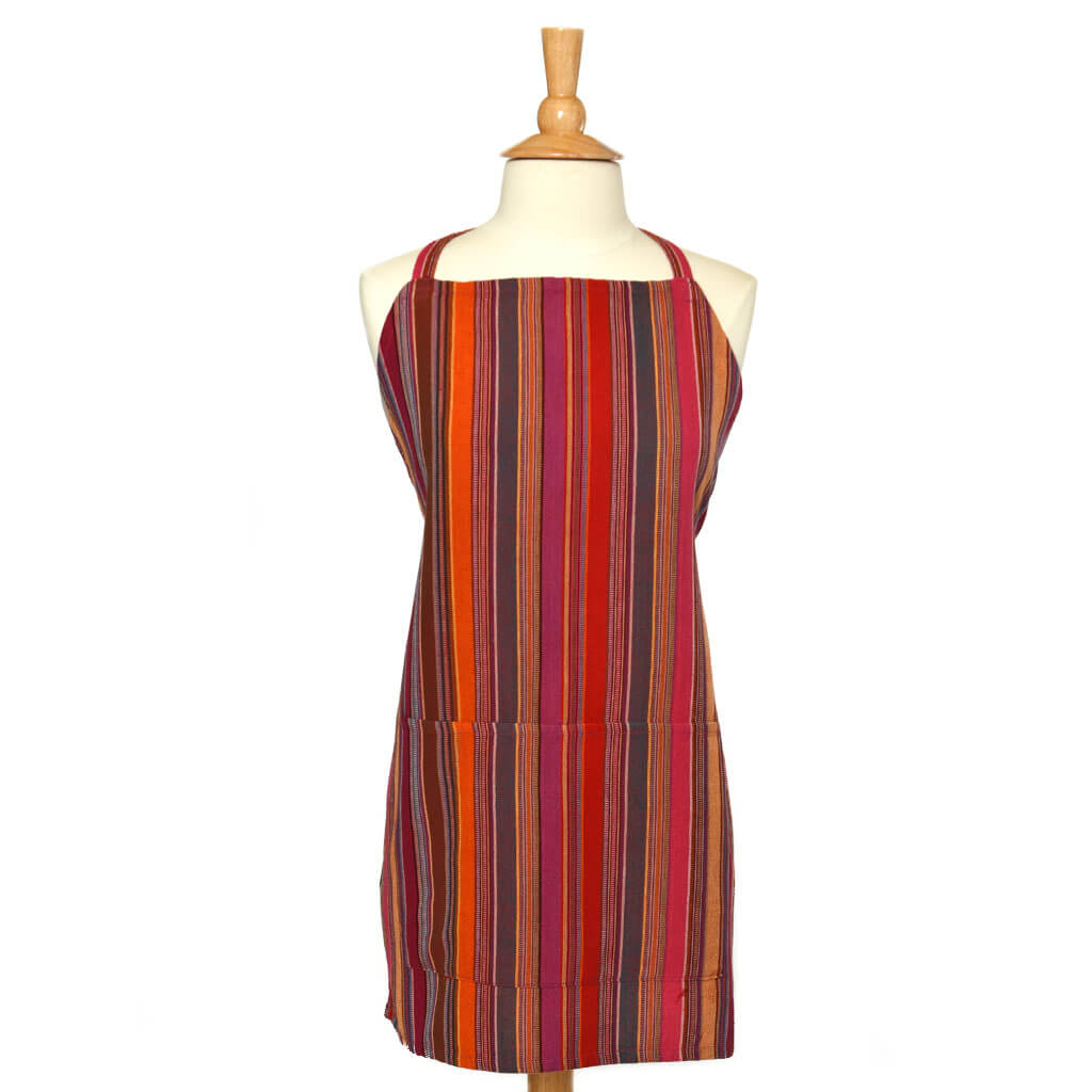 hand woven bib apron Magenta