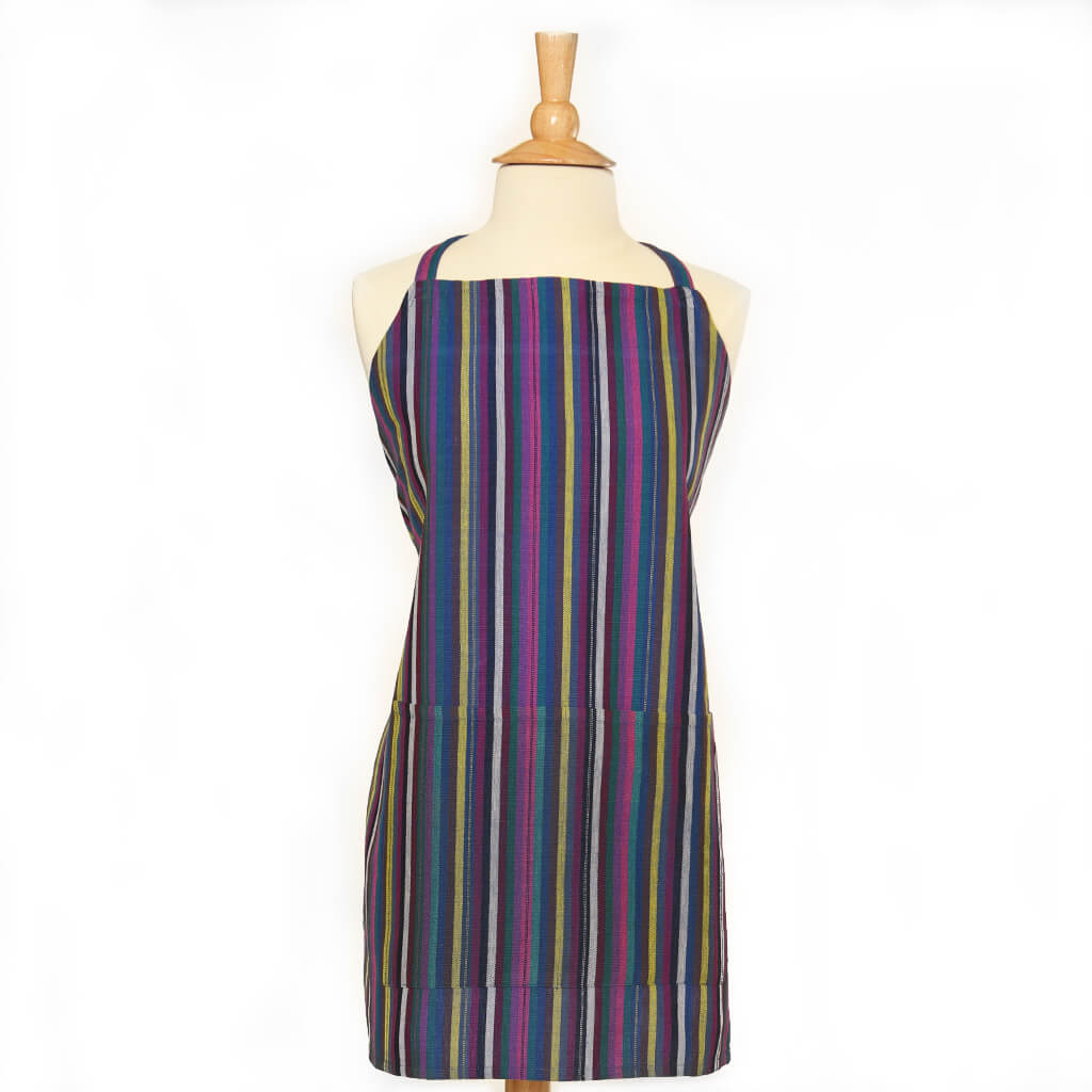 Bib Apron Cobalt with stripes.