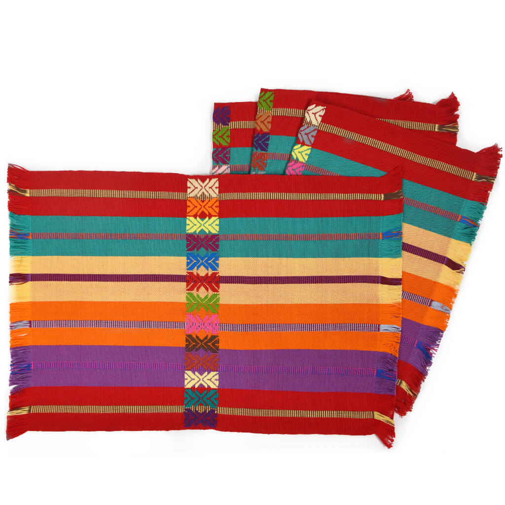 Guatemala weaving placemat set red multicolor
