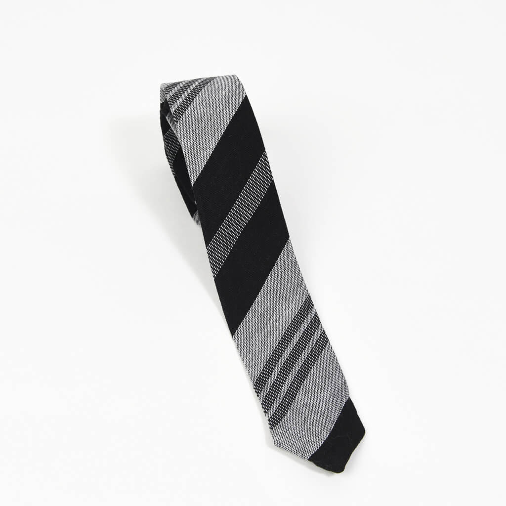 Hand Woven Men's Tie | Black & Gray Stripes