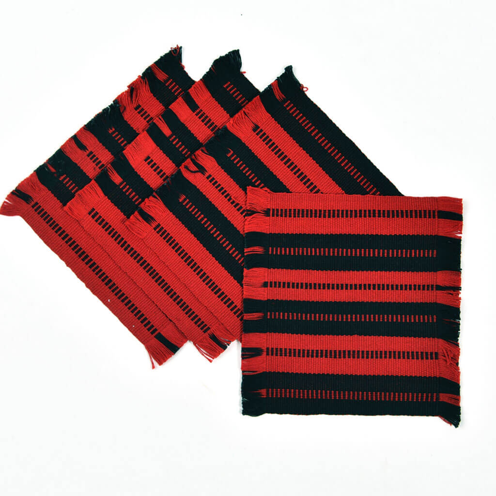 Guatemala Hand Woven Celebration Coasters | Red & Black Stripe "charming accident"