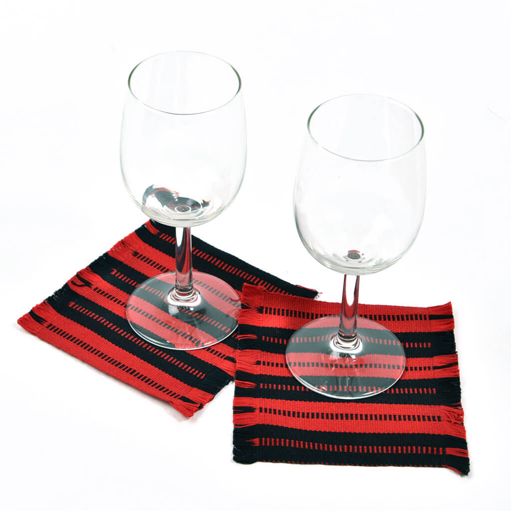 Guatemala Hand Woven Celebration Coasters | Red & Black Stripe "charming accident"