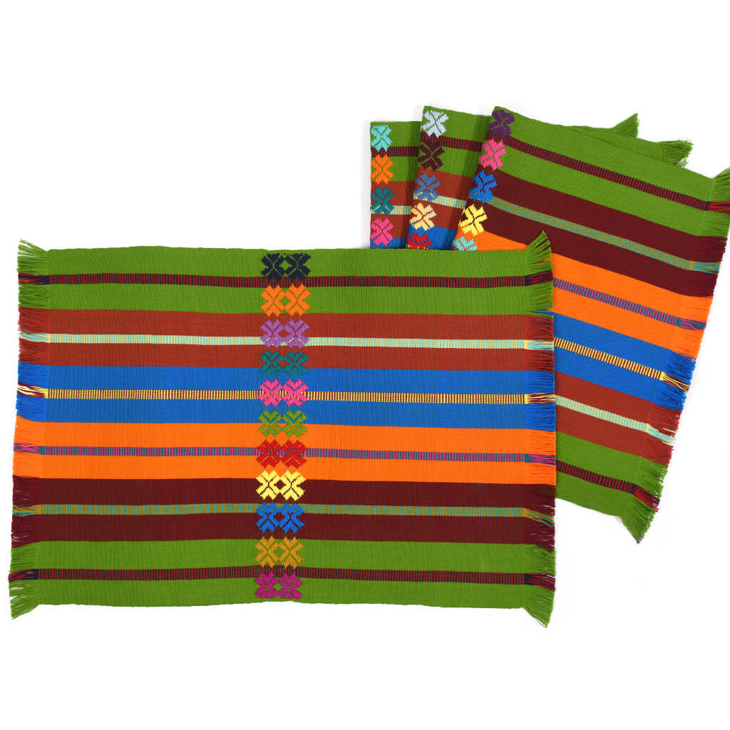 Guatemala weaving placemats olive green multicolor
