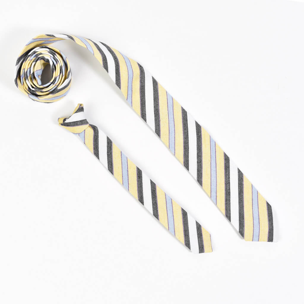 Black, white, yellow and light blue. Men & boy matching tie set. 