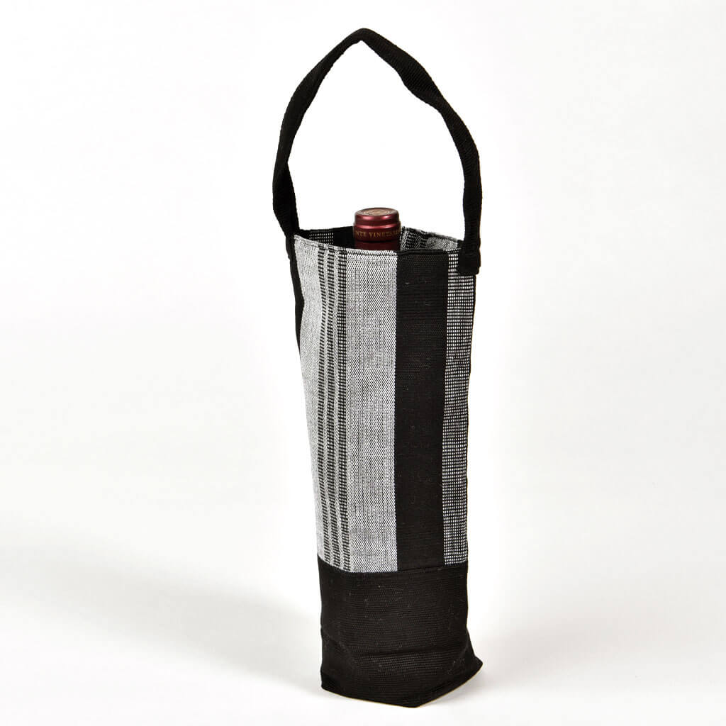 Black and gray single wine tote.