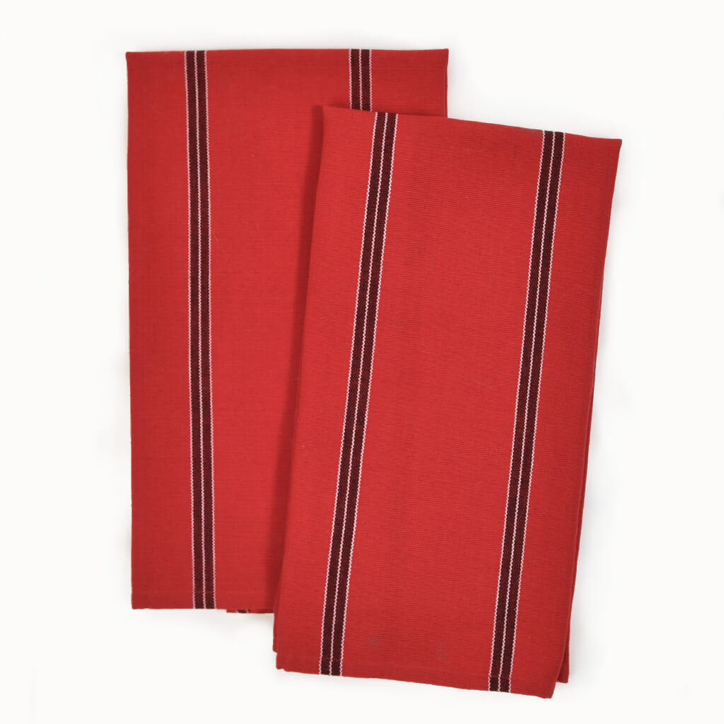Hand Woven Striped Kitchen Towels | Cajola Red