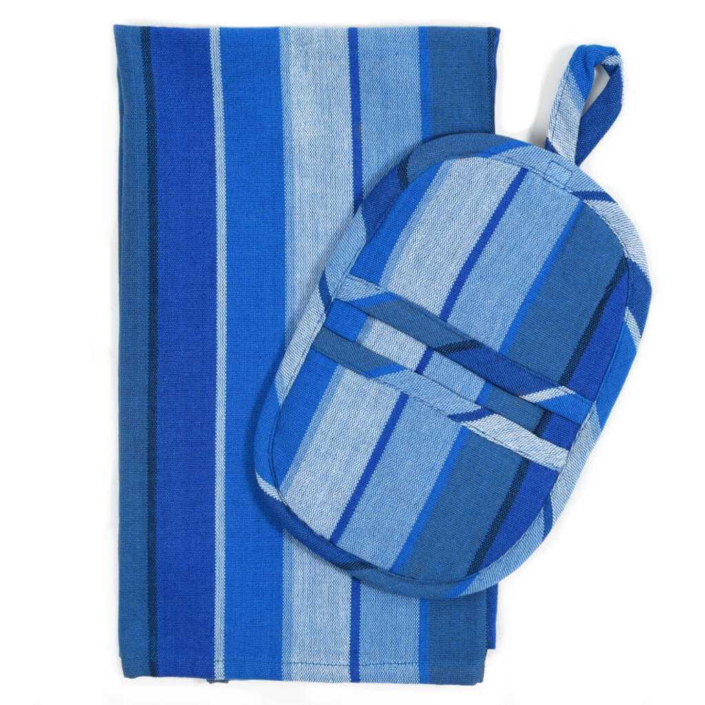 Hand Woven Dish Towel & Pot Holder Gift Set | Stormy Blues