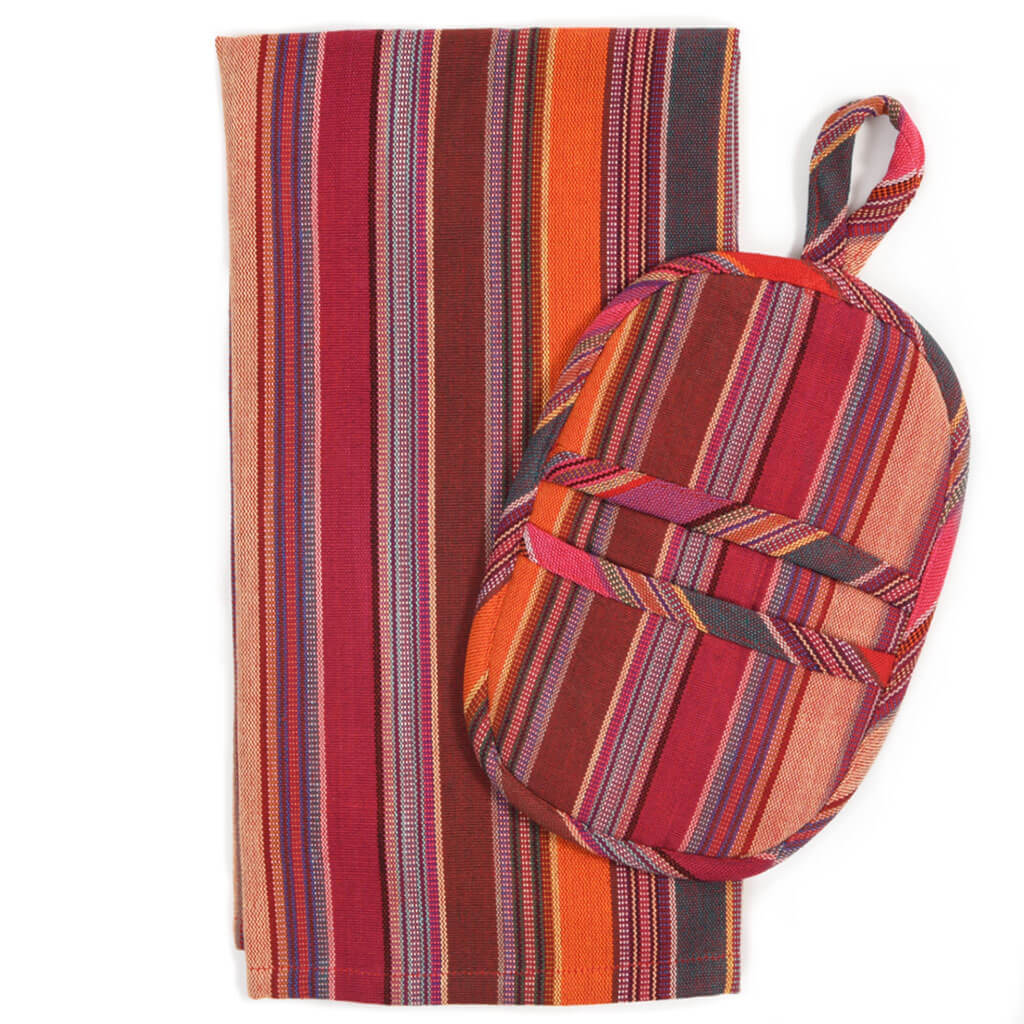 Hand Woven Dish Towel & Pot Holder Gift Set | Berry Jubilee