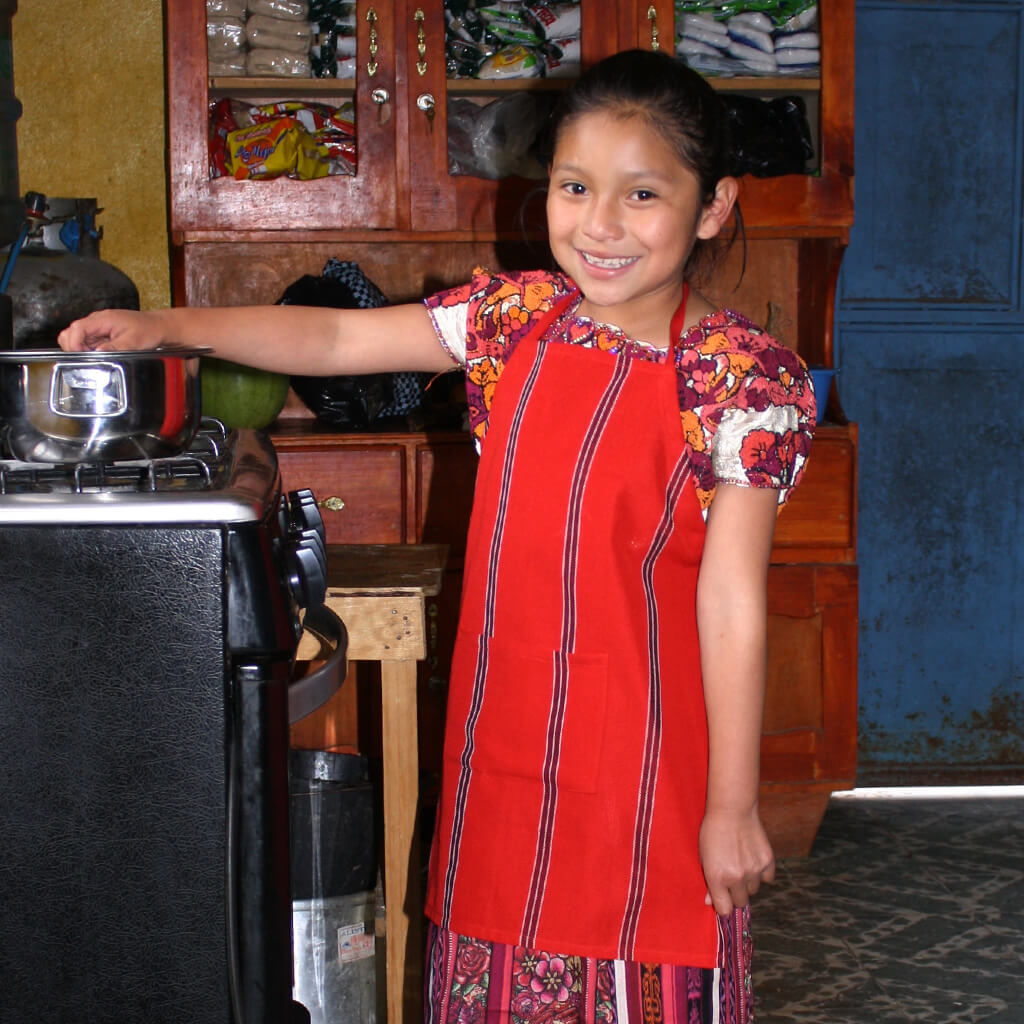Red with black and white child apron.