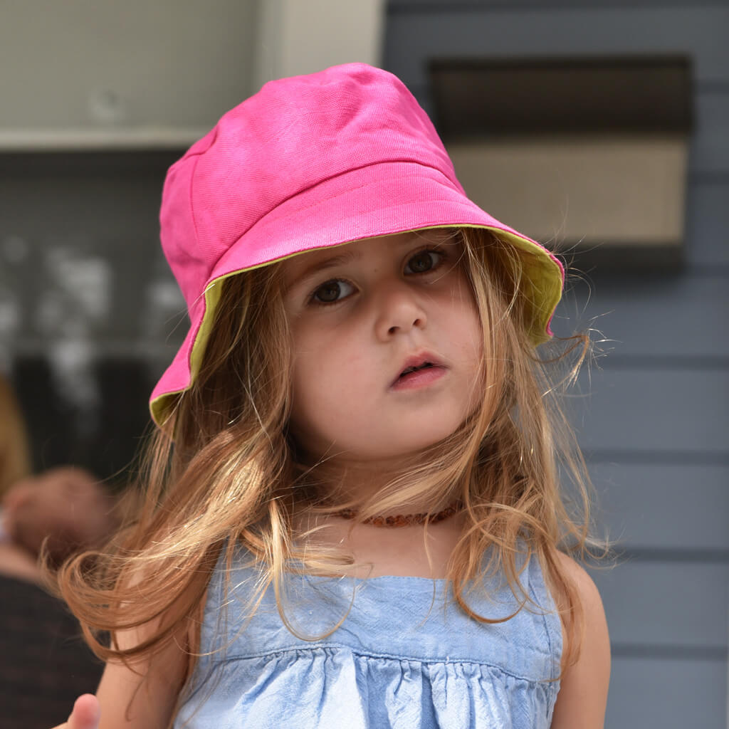 Hand Woven Child Bucket Hat | Hot Pink