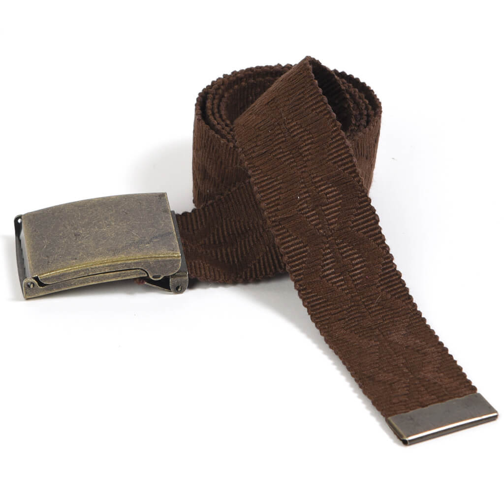 Men's canvas belt handwoven in brown embroidery on brown background