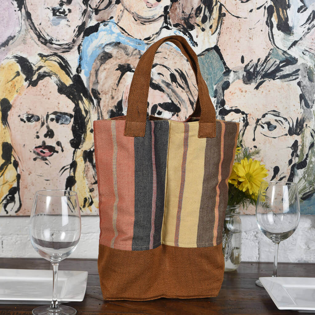 Hand Woven Wine Bottle Tote Double
