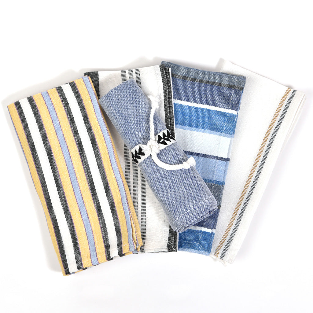 Fair Trade handwoven solid and striped napkins and embroidered napkin ties