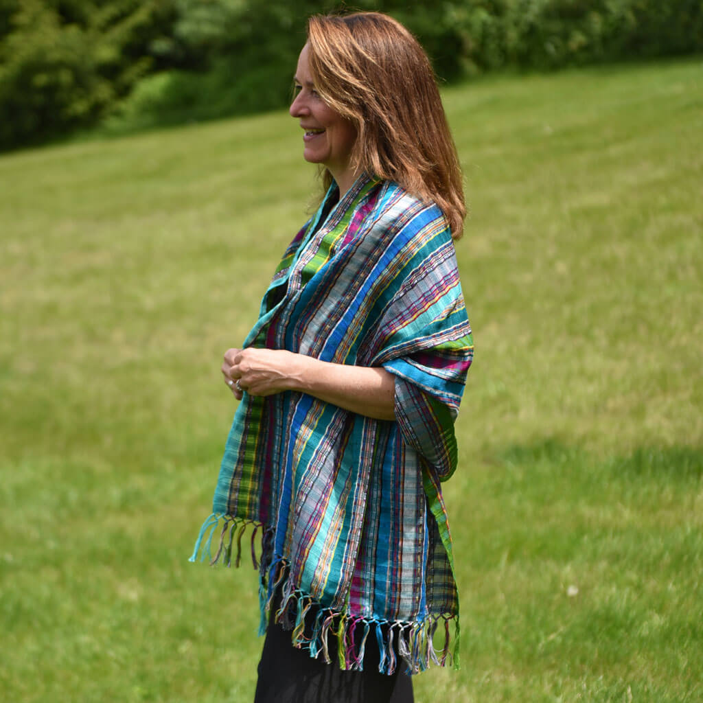 Turquoise striped lightweight shawl