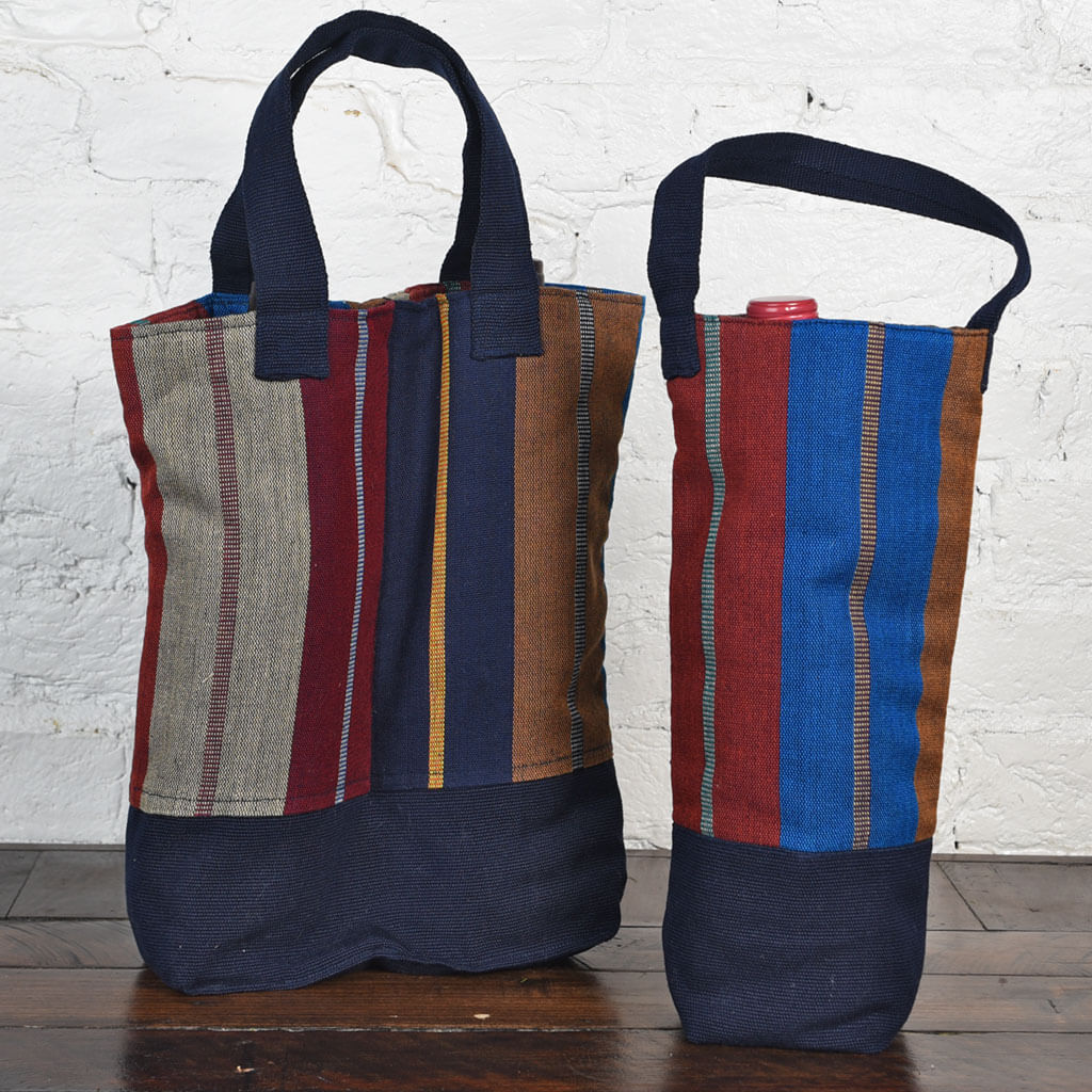 Wine Totes | Wide Indigo Stripe