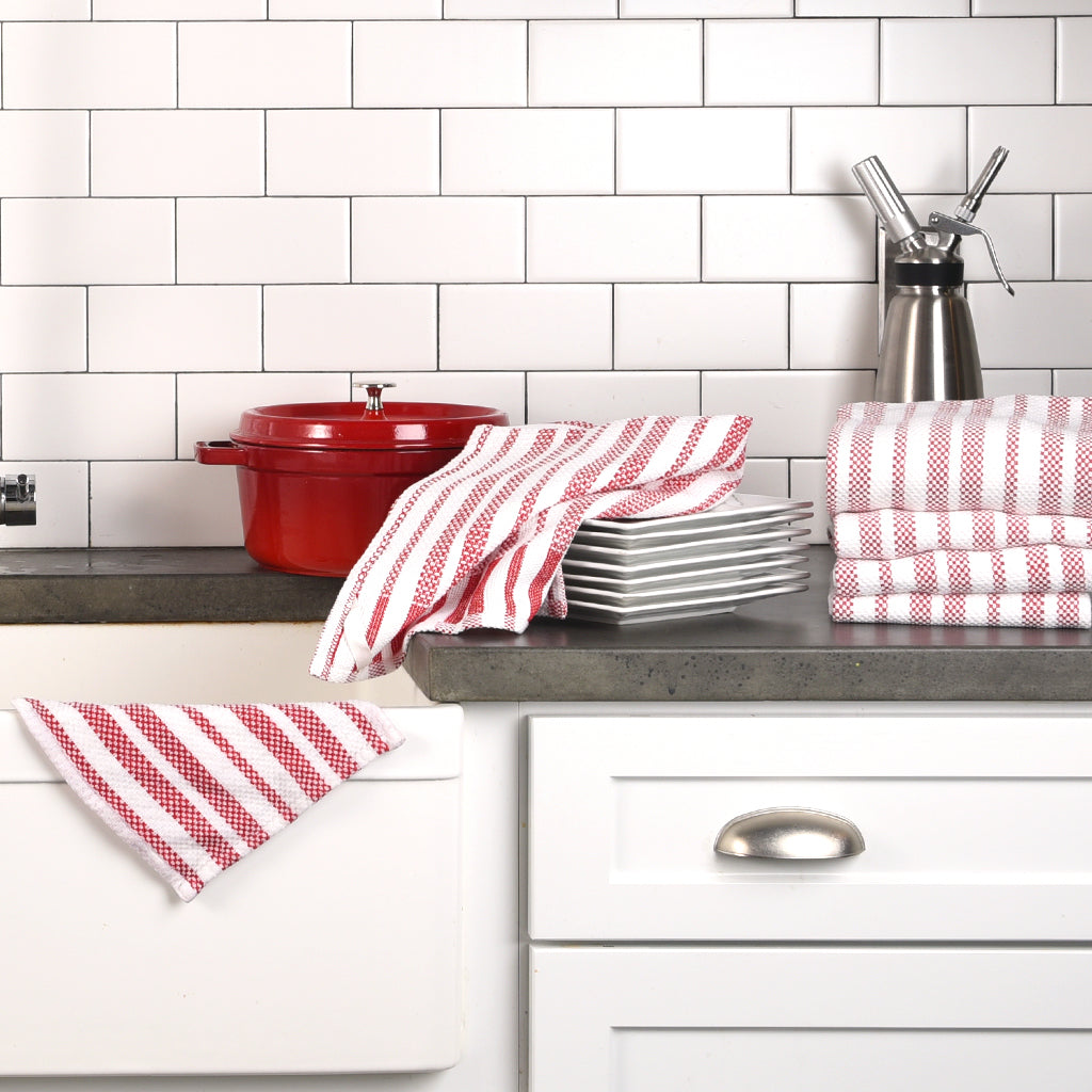 Red & White Striped Hache Towels