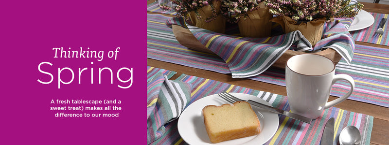 Fair Trade table linens in fresh colors for spring, hand woven in Guatemala by Maya women's weaving cooperative.