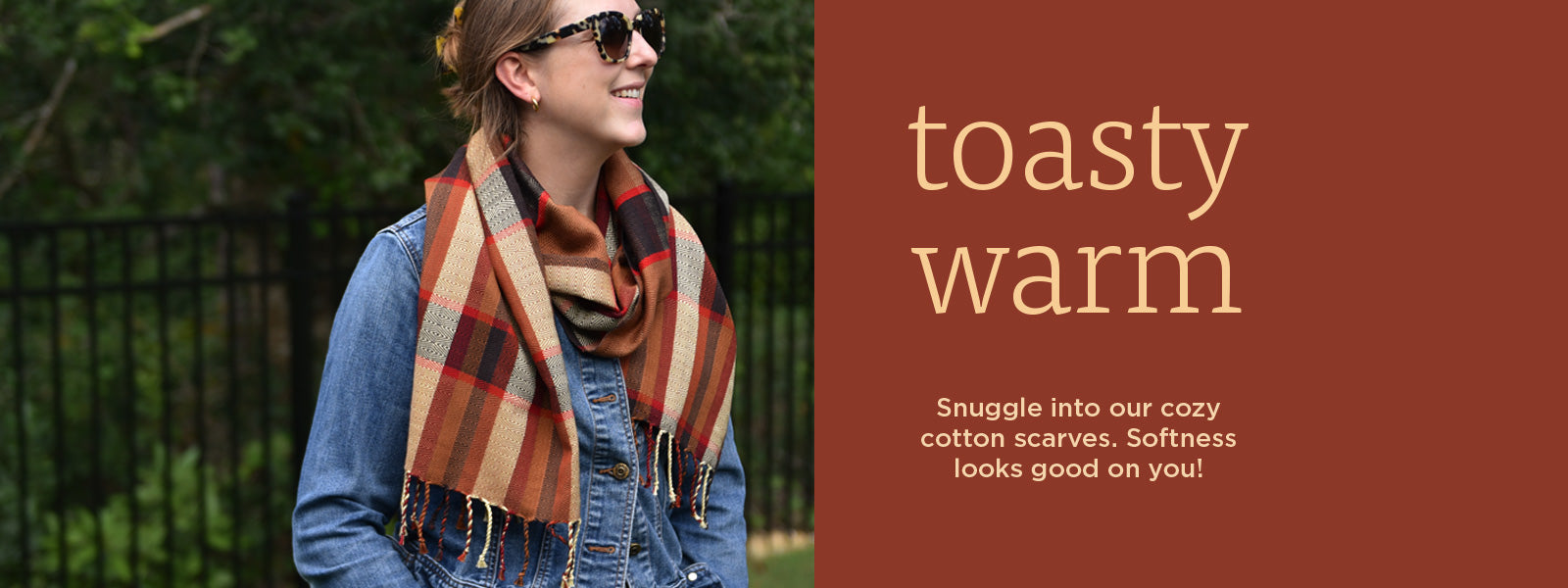 Fair Trade cotton scarf hand woven in Guatemala by Mayan women's weaving cooperative.