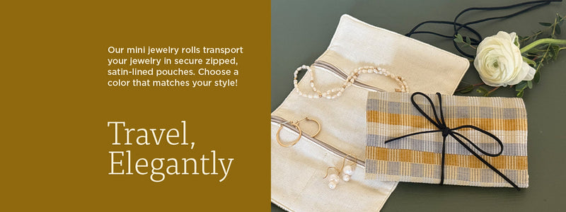Fair Trade jewelry rolls for secure travel, hand woven in Guatemala by Mayan women's weaving cooperative.