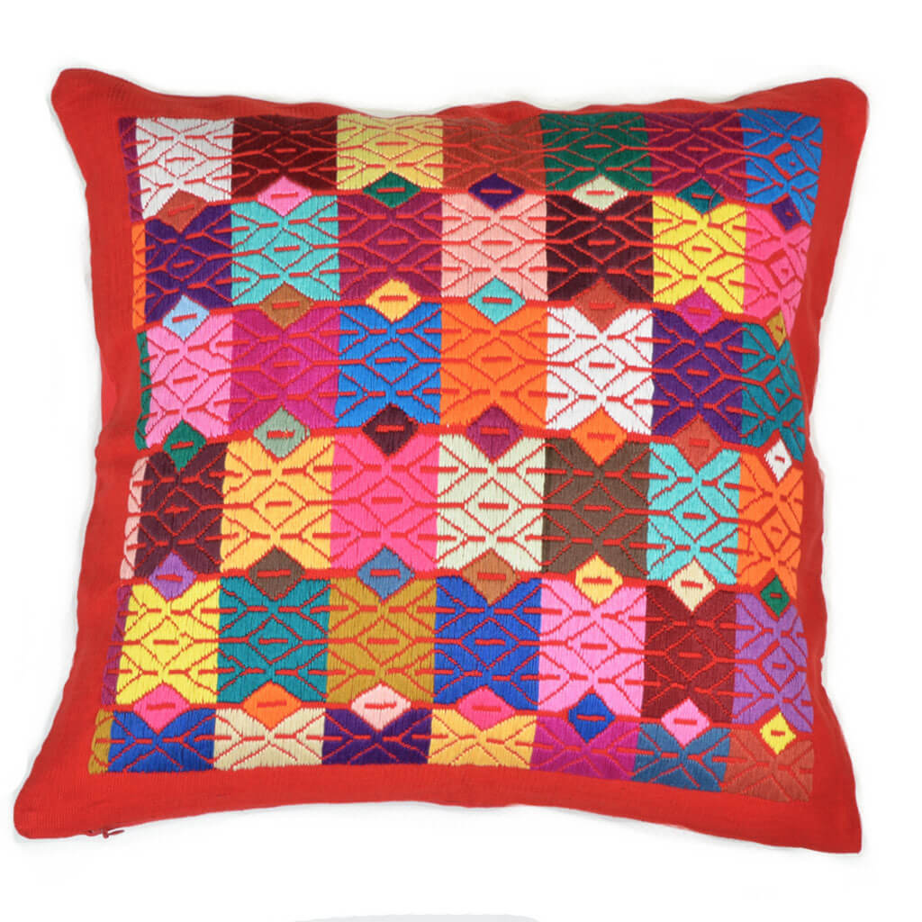 Guatemala Hand Woven Red Throw Pillow | Design "A"