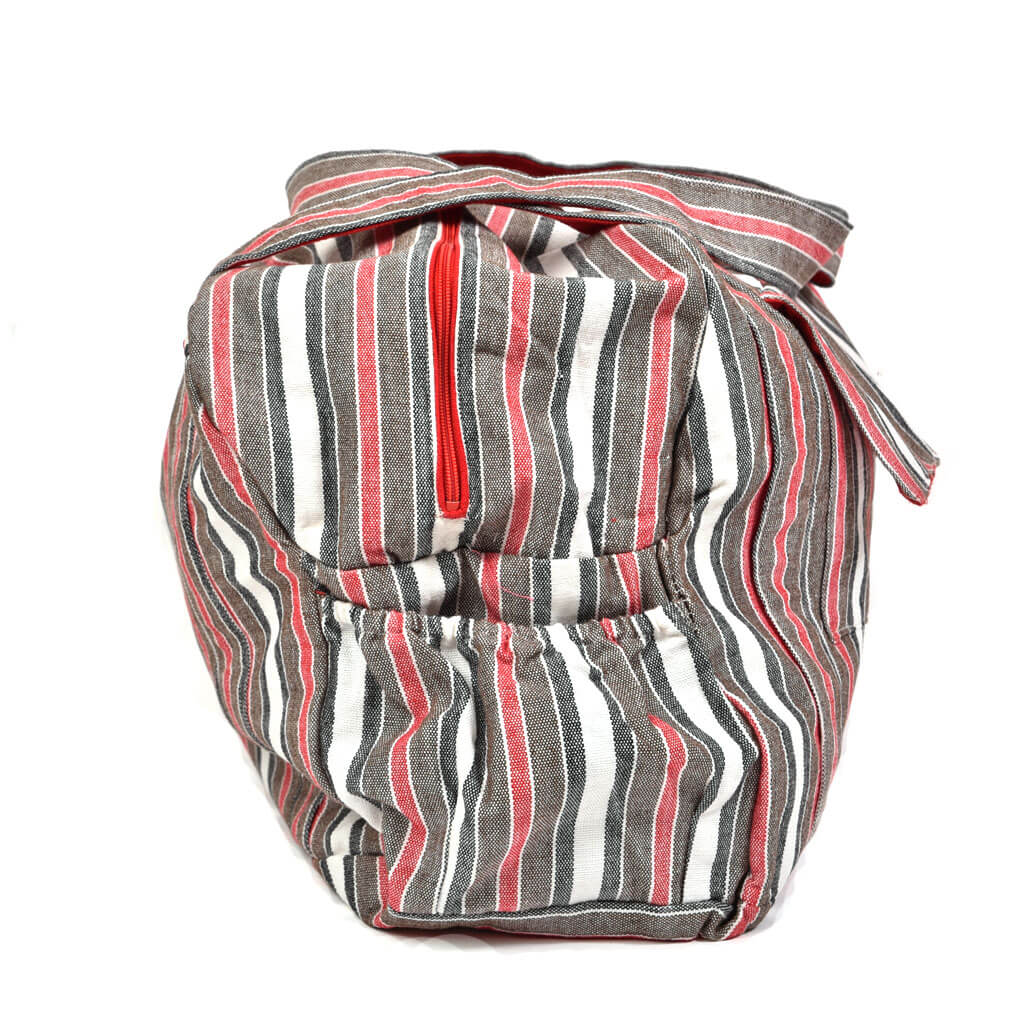 Barrel Bag | Brown with Red Stripes