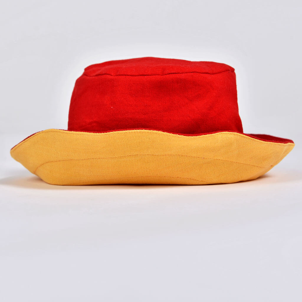 Hand Woven Child Bucket Hat | Bright Red with Apricot "charming accident"