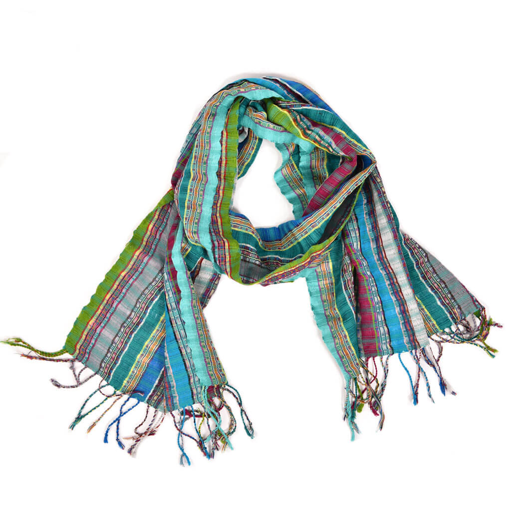 Hand Woven Fringed Scarf | Turquoise Jewels