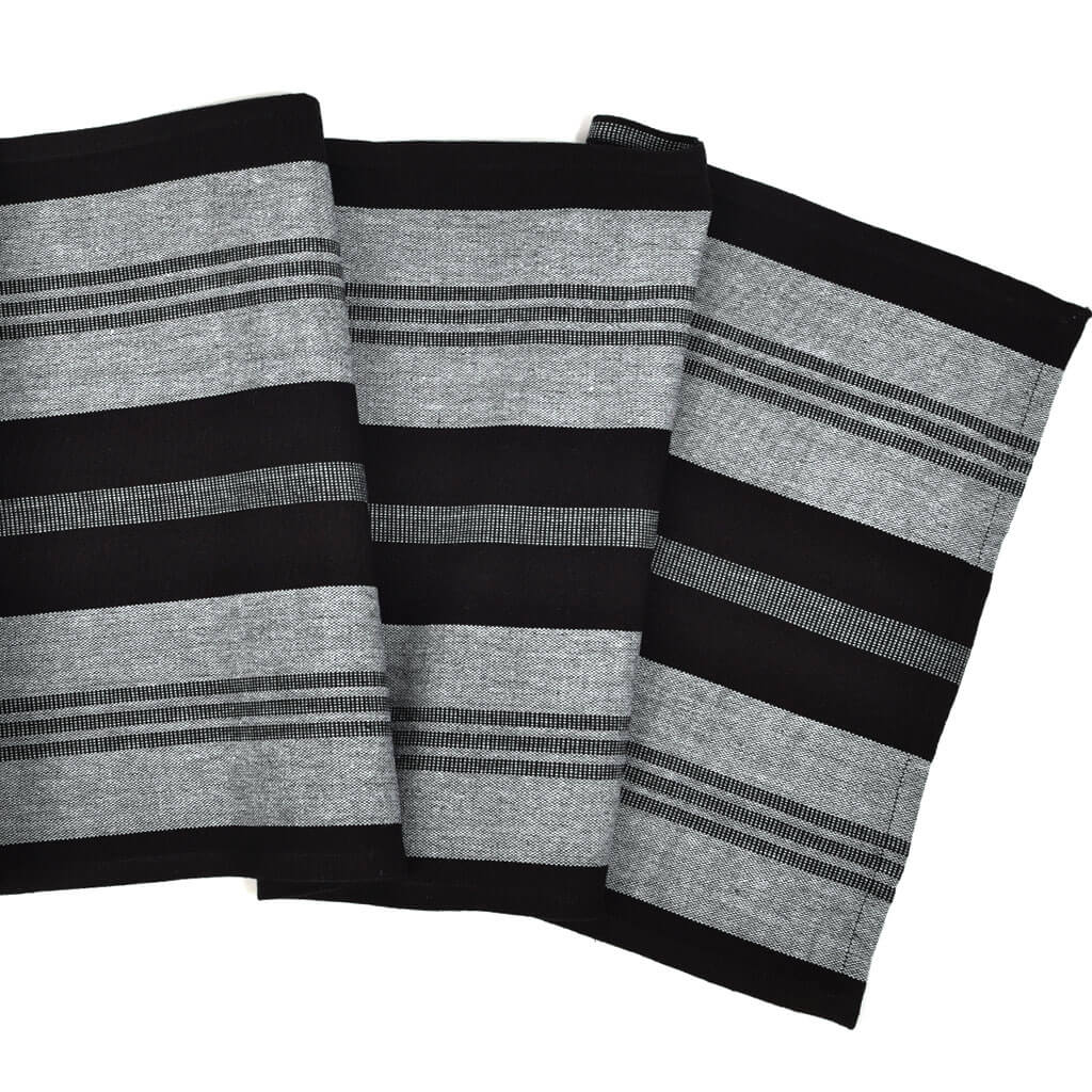 Hand Woven Striped Table Runner | Black & Gray