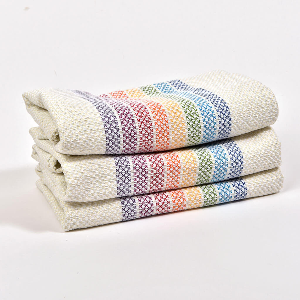 Hand Woven Baby Blanket Cream Rainbow Fair Trade Mayamam Weavers