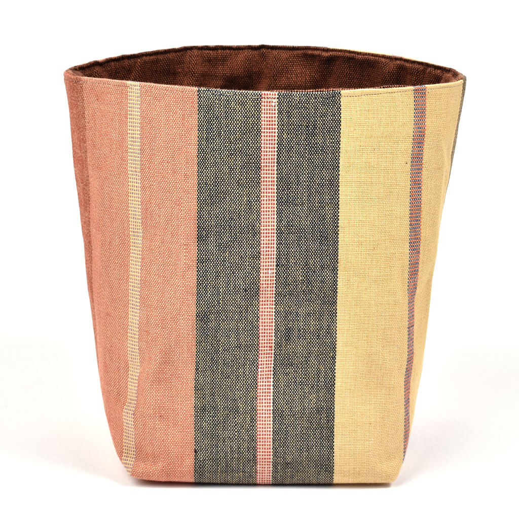 Handwoven Fabric Storage Basket | Wide Caramel Stripe