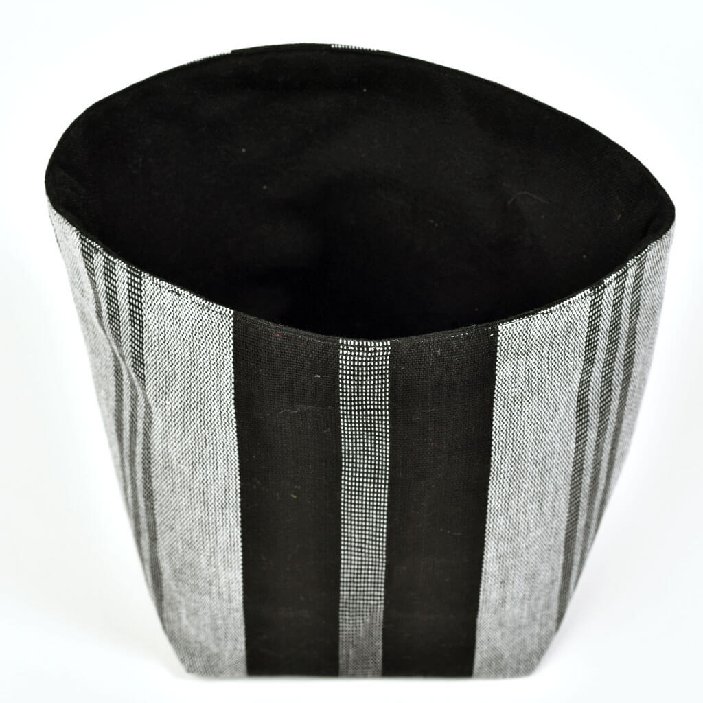 Handwoven Fabric Storage Basket | Black & Gray Stripes