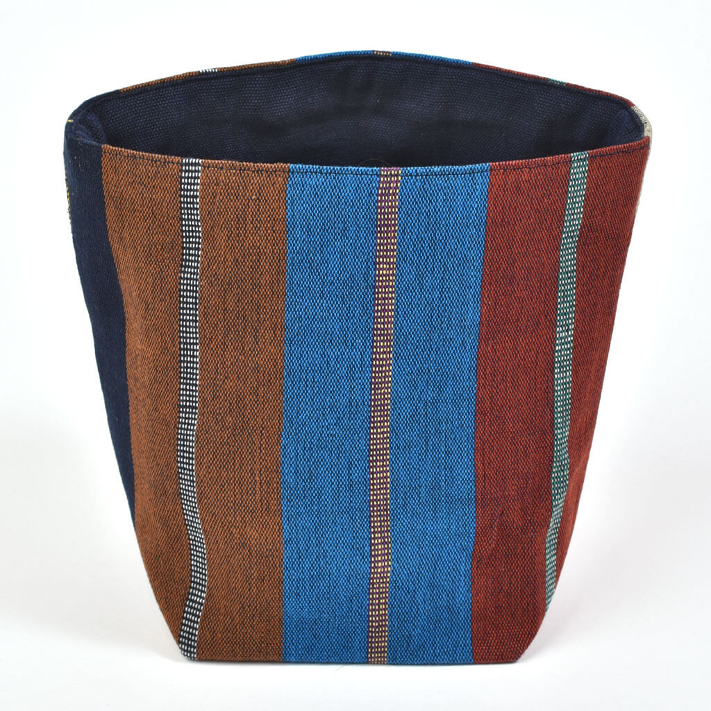 Handwoven Fabric Storage Basket | Wide Indigo Stripe