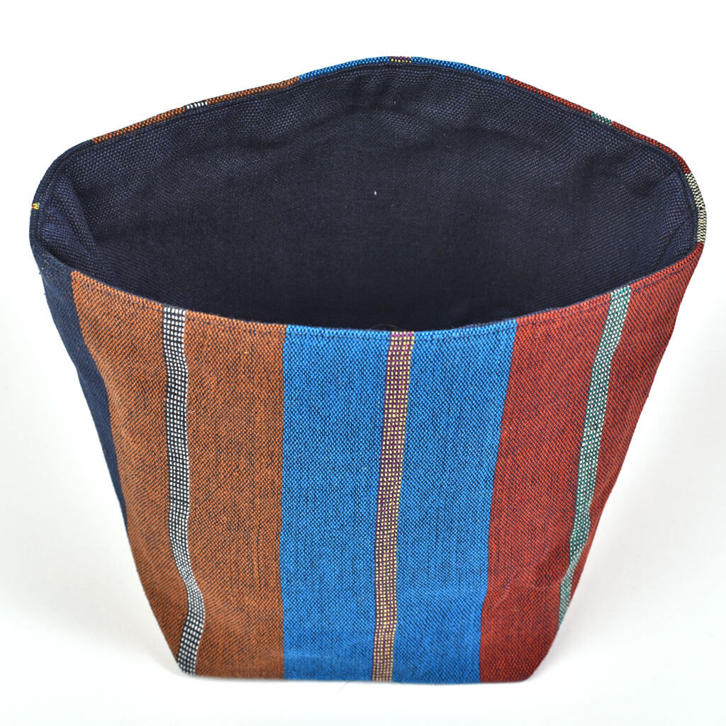 Handwoven Fabric Storage Basket | Wide Indigo Stripe