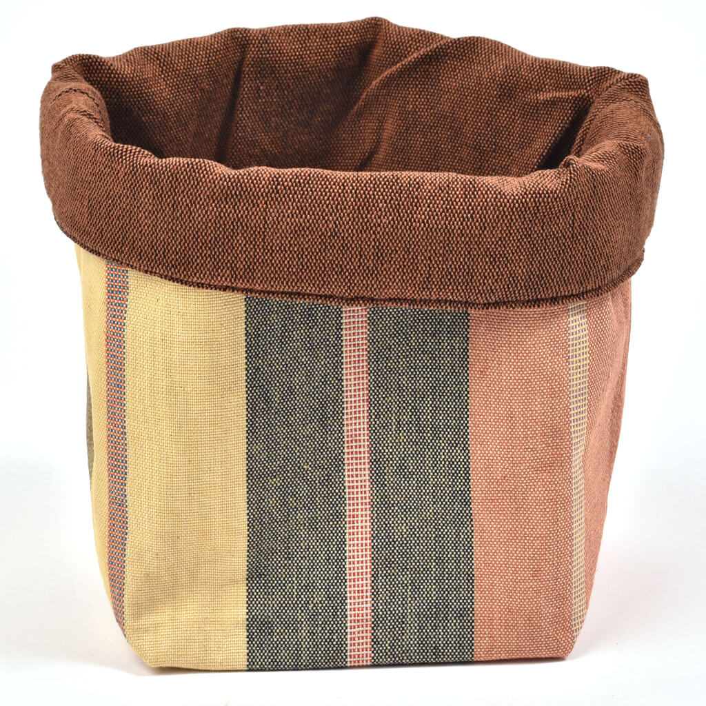 Handwoven Fabric Storage Basket | Wide Caramel Stripe