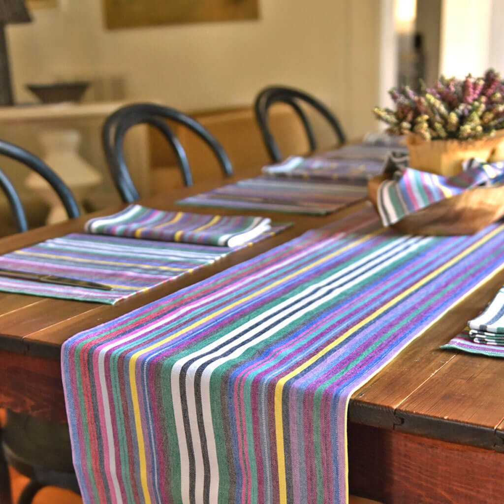 Hand Woven Striped Table Runner | Soft Multi