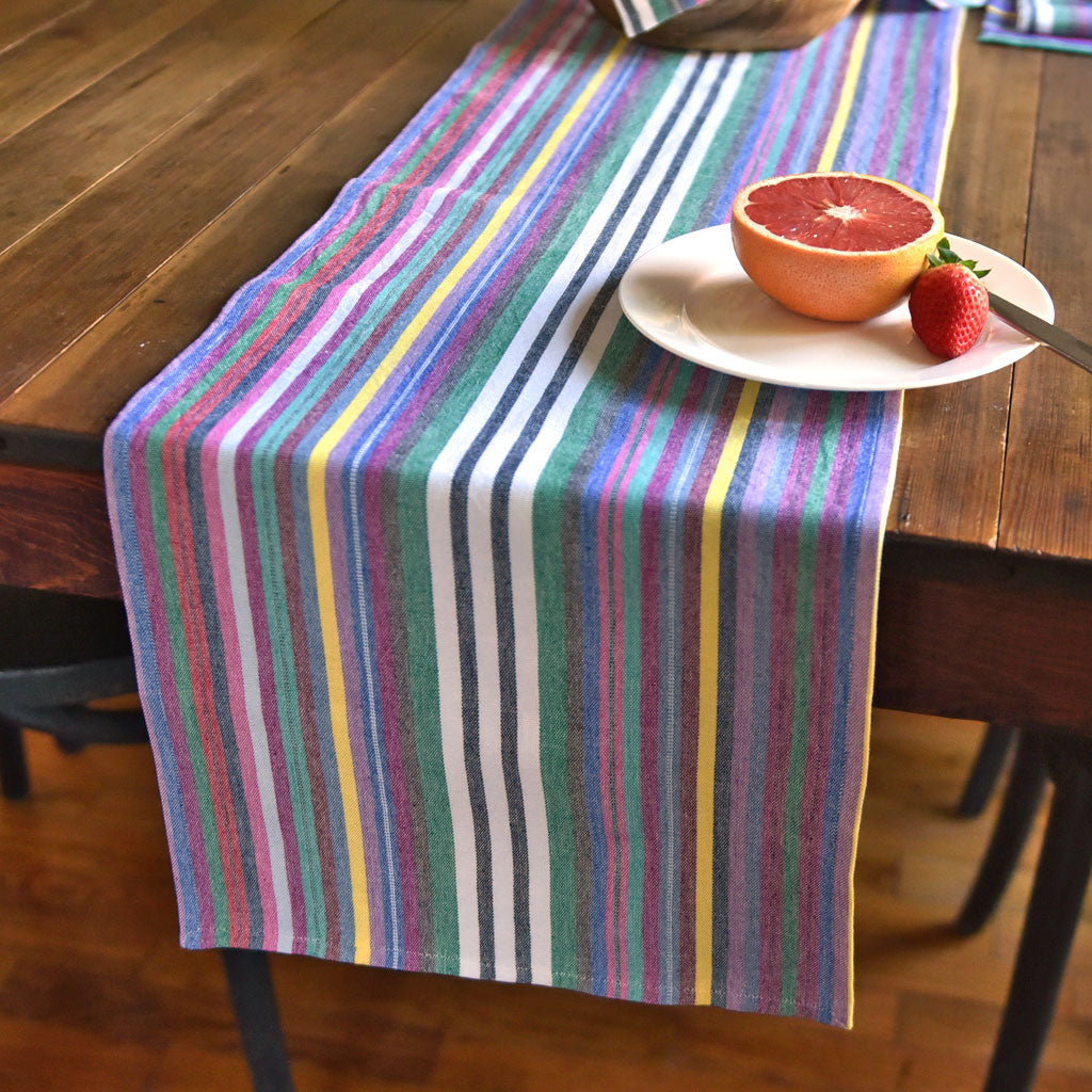 Hand Woven Striped Table Runner | Soft Multi